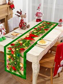1 Stück 35*180cm/13.78*70.87 Zoll Weihnachtstischläufer, Schwarz & Grün karierte lange Tischdecke Dekoration Stoff, Weihnachtskugel, Glocke, Schleifen Elemente Muster, geeignet für Heimdekoration, Weihnachtsparty, Wohnzimmer, Esszimmer Tischoberfläche Festliche Zubehör - Weihnachten - Übersicht 3