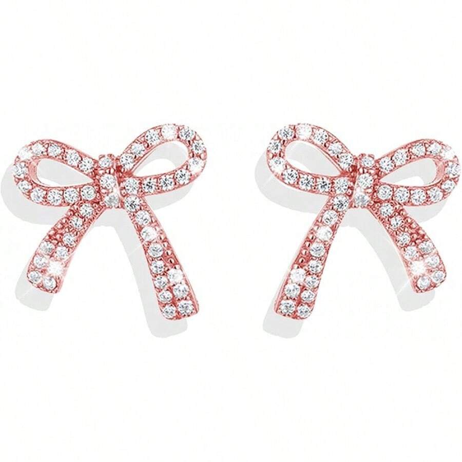 Bow Earrings For Women  Sparkly Rhinestone Chain Tassel Earrings Cute Ribbon Stud Earring Daily Party Jewerly Gifts Christmas Stocking Stuffers - A7: anting-anting pita merah - View 1