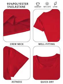 Áo thun nữ cổ tròn tay ngắn in chữ khẩu hiệu mùa hè thoải mái, rộng rãi, quần áo mùa hè cho nữ - Đỏ - Xem 3