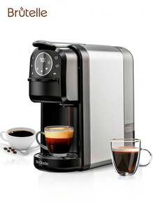 Brutelle Cafetera Brutelle 3 en 1 para cápsulas, con tanque de agua extraíble de 700 ml, 1400 W de calentamiento rápido, extracción a 20 bares de alta presión, máquina de café multifuncional pequeña de color negro para el hogar, cafetería o rincón de café