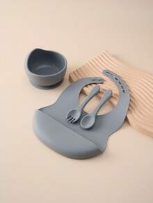 PopLittleOne 4 bucăți vesela din silicon pentru bebeluși, ajustare în 6 viteze, cu aspirație, bol anti-alunecare, lingură de antrenament, furculiță, set de cină contrastant de culoare - Multicolor - Vizualizare 21