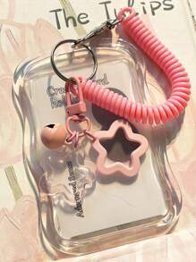 1 件装 返校 Kpop 照片卡夹钥匙扣 – 透明硅胶卡套，带蓝色星星图案，可保护公交卡、学生证等照片，可爱卡夹 - 彩色 - 查看 5