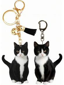 Cute Tuxedo Cat Keychain, Kawaii Bag Charm Car Key Chain Accessories For Backpack, Animal Kitty Keychain Purse Charms, Cat Lover Gifts For Women (2 Pcs) - 1 - 查看 8