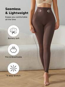 女士高腰无缝塑形收腹瘦身打底裤 - 棕色 - 查看 4