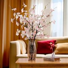1PC/2PCS/3PCS, Artificial Cherry Blossom, Peach Blossom, Plastic Faux Plant, Green Faux Plant, Polyester Fabric Made To Last, Modern Minimalism Style-For Home Decoration, Vases, Weddings, Parties, Living Room, Bedroom, DIY Walls, Desk Fillers.Artificial Plant