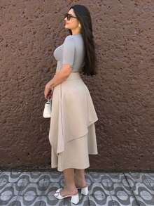 Cropped Blouse Short Sleeve Polyamide Suplex Round Neck Mia - Grey - View 7
