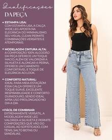 Calça Jeans Feminina Wide Leg Cintura Alta Tecido Grosso Elegante Confortável Vintage 100% Jeans Algodão