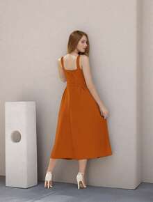 Tailored Dress With Cups Fashion Items!!! - Burnt Orange - View 2