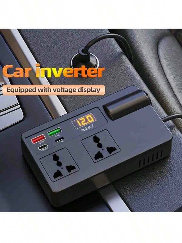 TISIFANG Car Power Inverter 12V-24V With USB Ports & Digital Voltage Display, Cigarette Lighter Adapter For Cars, RVs, And More