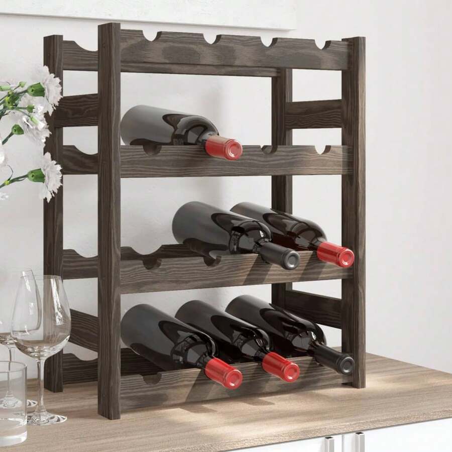 Portabottiglie da 16 bottiglie Larryhot in legno di pino massiccio grigio, bello e pratico, ideale per riporre e decorare la casa. - Grigio - Visualizzare 1