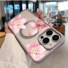 Pink Floral Lily Orchid Pattern-Pastel Magnetic Phone Case For IPhone 16/15/14/13/12/11/X/XS -Slim TPU Shockproof Cover,Anti-Slip & Scratch-Resistant,Perfect Birthday Present For Her |Summer Gi - 灰色 - 查看 3