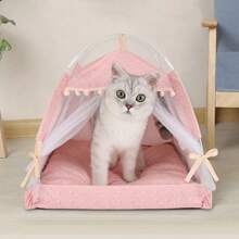 Tienda para mascotas, cama de perro y gato semi-cerrada con cojín reversible, ventilada y con prevención de mosquitos, casa de villa para gatos y nido para cachorros