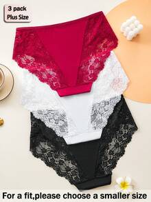 APRSEA Bộ 3 chiếc quần lót ren cạp cao gợi cảm dành cho nữ cỡ lớn, đồ lót ren mềm mại. - Nhiều màu - Xem 2