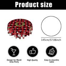 Weihnachtsthema Polyester Tischdecke, runder Durchmesser 145cm, rechteckig 140x180cm, Weihnachtstischdecke mit Weihnachtsmann Zwerg Muster, fröhliche Weihnachten Schriftzug Holzmaserung Hintergrund Design, geeignet für Feiertags-Restaurant, Heimdekoration und Jahresendfeier - Schwarz und Weiß - Übersicht 12