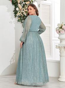 Vestido formal de manga larga con mangas farol y aplicaciones de lentejuelas para mujer de talla grande, elegante para baile de graduación, cena y boda