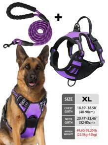 High Reflective Dog Harness Leash Collar Set, Adjustable Padded Dog Vest, Reflective Non-Obstructive Pet Oxford Vest With Front & Back Easy Control Handles, Comfortable, No-Choke Design Pet Vest Leash Collar Set - Ideal Choice For Outdoor Adventure, Multiple Sizes - Suitable For Small, Medium And Large Pets (If In Doubt Between 2 Sizes, Opt For The Larger Size As It Can Be Adjusted)