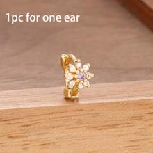 1 Peça Brinco Argola Pequena com Zircônia, Brinco Dourado 18K com Florzinha, Brincos de Cartilagem, Labrete, Tragus, Hélix, Joias de Piercing