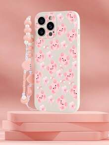 1 件白色 TPU 卡通猪蝴蝶结印花防震全覆盖手机壳和 1 件粉色心形串珠腕带，兼容 Apple/Android///OPPO 手机 - 彩色 - 查看 3