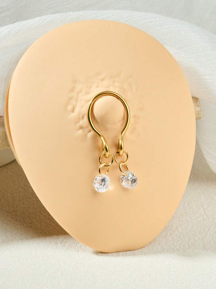 2pcs Adjustable Fake Nipple Jewelry, Clear Heart-Shape CZ Fake Nipple Rings, Stainless Steel Fake Nipple Piercing Silver Gold - Multicolor - View 9