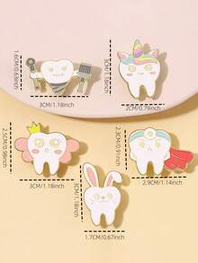 1/5pcs Cute Tooth Brooch, Creative Dental Themed Designs Like Super Tooth & Princess Tooth, Suitable For Casual Outfits Like Denim, Backpacks, Great Gift For Friends, Adorable Accessory, Creative Brooch, Fashion Essential - Multicolor - View 6