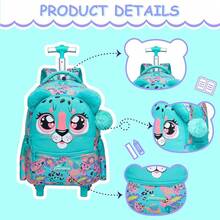 Unicorn Roller Backpack With Wheels Set For Elementary Students Carry On Luggage Bookbag With Roller For Girls Kids - Green - View 3