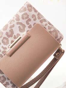 Women's Short Contrast Color Patchwork Wallet, Fashion Leopard & Tree Grain Multi-Function Card Holder Pouch, Elegant Snap Closure Young Student Large Capacity Zipper Coin Purse, Lightweight & Fashionable Convenient Carry, Suitable For Holiday Gift - Pink - View 4