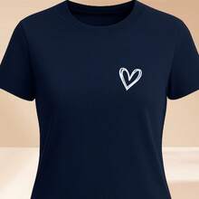 Women's Basic T-Shirt Cute Heart 100% Cotton Various Colors - 藍色 - 查看 2