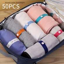 50pcs Colorful Elastic Straps With Adjustable Buttons - Durable Canvas, Ideal For Clothing Storage, Luggage Space Saving, Drawer & Wardrobe Organization, Bedsheet Fasteners, Hanger - 50pcs Mixed Colors - View 10