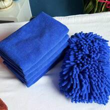 6pcs Set Of Extra Thick Extra Large Chenille Car Wash Sponges And Towels, Includes 1 Cleaning Sponge With Glove And 5 Soft Super Absorbent Microfiber Towels - Super Absorbent, Scratch-Free And Reusable - For Car, Home And Kitchen