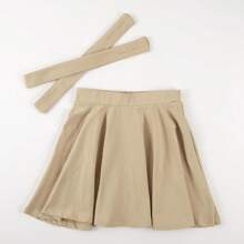 Noomelfish Girls Suspender Skater Skirt Stretchy Cotton Flared Overall Dress (4-12 Years) - Khaki - View 2