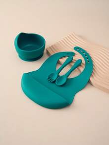 PopLittleOne 4 bucăți vesela din silicon pentru bebeluși, ajustare în 6 viteze, cu aspirație, bol anti-alunecare, lingură de antrenament, furculiță, set de cină contrastant de culoare - Multicolor - Vizualizare 12