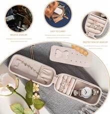 Small Travel Jewelry Organizers Box Women With PU Leather Portable Jewelry With Compartments Necklace Rings Earrings,Luxury Giftable Boxes.(Pearl White, S) - 黑色 - 查看 10