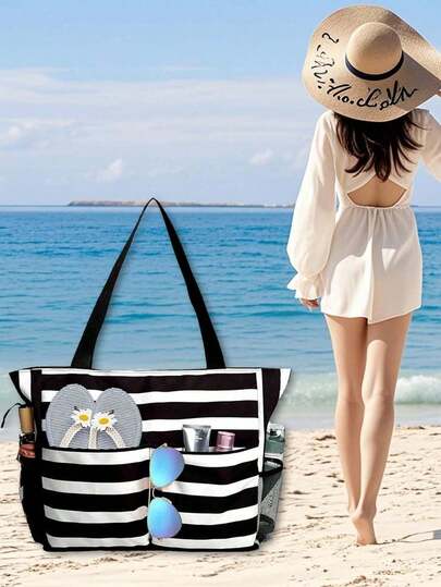 1pc Beach Bag Convertible As Pool Bag. Comes With Sealed Bag And Multiple Pockets. The Beach Bag Features Zipper Design, Waterproof And Moisture-Proof. 3-Layer Waterproof Family Beach Bag With Wet Pocket - Ideal For Pool, Gym, Shopping And Travel.