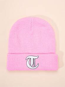 1 件哥特式 26 个英文字母刺绣儿童针织帽，男孩女孩户外休闲冬季保暖寒冷天气帽，适合日常穿着和服装 - 粉色 - 查看 30