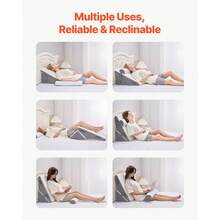 Bed Wedge Pillow For Sleeping, 3 Pcs Adjustable Orthopedic Bed Wedge Set, With Jacquard Washable Cover & Foam Support, Post Surgery Pillow For Acid Reflux Back Pain Snoring Relief, White/Grey - White - View 4