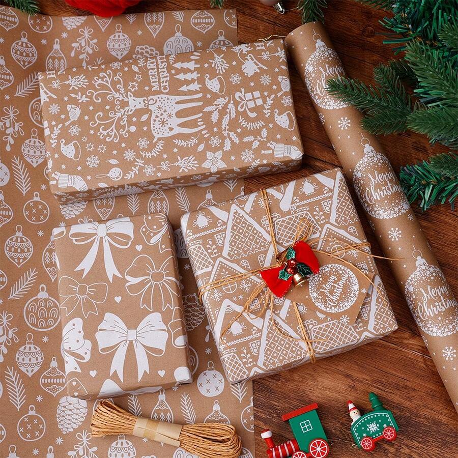 1件/3件/6件/15件圣诞礼品包装用品 - 牛皮纸、礼品捆扎绳、装饰铃铛,完美的圣诞礼物伴侣 - 彩色 - 查看 1