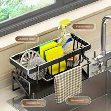 1pc Plastic Kitchen Sponge Organizer Rack Set, Multi-Functional Sink Drain Rack With Sponge, Sink Sponge Holder, Dishwashing Sponge & Soap Rack, Draining Rack, Kitchen Storage And Essential Storage Items, Kitchen Accessories, Bathroom Storage, Practical Small Gifts For Friends, Wives, And Parents
