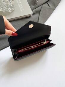 Women's Black PU Embroidered Long Wallet Clutch - Multi-Card Slot Large Capacity, Stylish And Versatile Long Wallet For Girls, Office Ladies, And Travel Essentials.