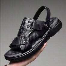 Thick bottom wear sandals male beach shoes non-slip waterproof wearable outside slippers male two users outside wear male models comfortable - Negro - Ver 4