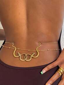 2pcs/Set Sexy Double Snake Metallic Waist Chain, Fashionable Body Chain Jewelry For Party & Beach - Gold - View 2