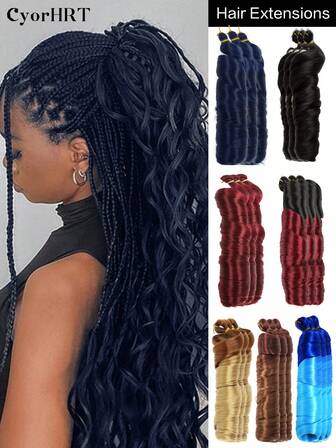 22 Inch 1/3Pcs Synthetic French Curly Heat Resistant Hair Extensions Natural Wave Loose Wave Water Waves Gold Dark Blue Black Ombre Brown Multicolor Colorful Crochet Braiding Hair Extension Wavy Curls Braided Hair For Women And Girls Wear Daily Holiday Party And Music Festival