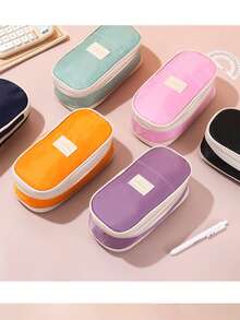 1pc创意双可扩展多功能大容量铅笔袋，适合初中/高中学生，时尚桌面收纳铅笔袋，返校礼物，返校，学校用品，铅笔袋，书包铅笔袋大容量马卡龙配色变身学生简约铅笔盒