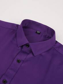 Men's Stretch Business Casual Shirt - Wrinkle-Free & Easy Care With Black Buttons | Comfort Formal & Daily Wear - 紫色 - 查看 4