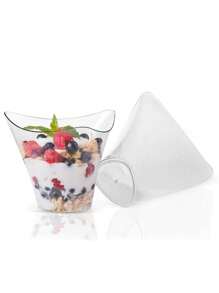 10/20/50/100 2.5 Oz/75 Ml Dessert Cups With Spoons - Clear Reusable Small For Cheesecake Shooters, Chocolate Mousse, Parfait - Party & Catering Supplies - Slanted - Transparent - View 21