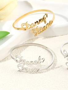 1pc Customized Double Name Couple Bracelet, Personalized Multi-Name Bracelet, Romantic Valentine's Day Gift For Her, Birthday Gift For Her, Christmas Gift, Mother's Day Gift Gold, Silver Stylish, Vintage, Contracted, Simple, Fall Fashion, Old Money, Casual Custom, Personalized, Unique Ideal Gifts For Her Girlfriend, Mom, Family, Friends, Daughter - Gold - View 1