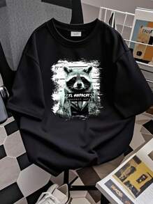 180g Pure Cotton Raccoon Animal Print Gift Large Capacity Backpack Print Backpacks Unisex Comfortable Breathable Stylish Versatile Men's Designer Clothes Casual Fashion Top For Everyday Wear Print Round Neck Short Sleeve Soft For Women Summer Graphic Slightly Streetwear Stretched