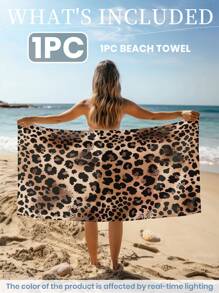 1pc Printed Beach Towel, Leopard Pattern Swim Towel, Bath Towel, Fashion Style Beach Towel, Super Absorbent Bath Towel For Bathroom, Swimming, Fitness, Yoga, Soft And Comfortable Microfiber Towel, Lightweight And Portable, Wind And Sun Protection, Sandproof For Summer Travel, Vacation Holiday Bathroom Decor, Available With Or Without Storage Bag, Recommend Regular Sizes And Larger Sizes, (35*75cm Small Size Face Towel,150cm Or Above Recommended) - Multicolor - View 2