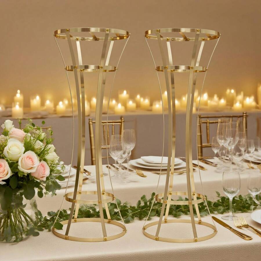 Vaso de metal dourado de 32 polegadas para decoração de mesa central, adequado para recepção de casamento, festa de aniversário, decoração de casa