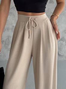 Modal Pleated Casual Pants, Solid Color - Cream - View 4