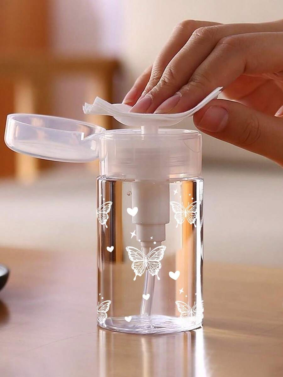 Transparent PET Refillable Travel Bottle With Butterfly Pattern, 3.38oz/6.76oz Capacity With Pump, Suitable For Makeup Remover, Toner And Cleansing Liquid, Round Top Design, Hand Wash Only, Reusable, Travel Essential Makeup Remover Bottle (Hand-Measured, 2cm Error Is Normal, Milliliter Is The Precise Unit)